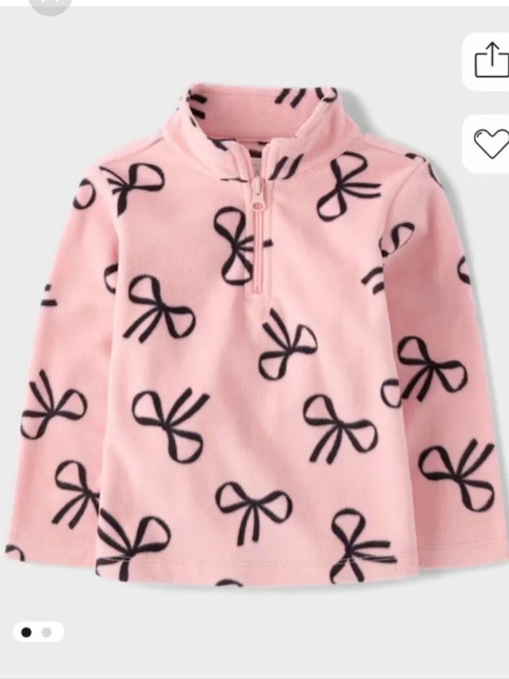 The Children's Place Pink Fleece Pullover Black Bows Coquette Baby Girl